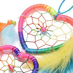 Сетка/паутина из двойного сердца из перьев с вышитыми бисером колокольчиками HEAR-PW0001-169