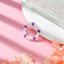 Круглые женские растягивающиеся кольца из синтетической бирюзы со стеклянными бусинами&nbsp;RJEW-JR00707-04