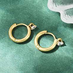 Кольцо из нержавеющей стали 304 с серьгами-кольцами в форме сердца EJEW-K268-37G