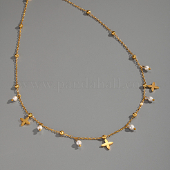 Элегантные женские ожерелья с подвесками в виде креста и круглых бусин из нержавеющей стали 304 и искусственного жемчуга YC6903