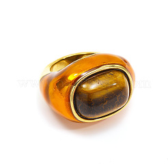 Bagues ovales en acier inoxydable 304 avec œil de tigre naturel&nbsp;FS-WGC5475-01
