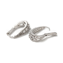 Серьги-кольца из латуни с микропаве и кубическим цирконием в форме капельки EJEW-A027-07P