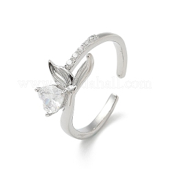 Манжеты-кольца из прозрачного кубического циркония в форме рыбьего хвоста с сердцем RJEW-G337-04P