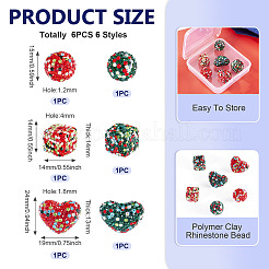 6 комплект из 6-х видов бусин со стразами из полимерной глины&nbsp;CLAY-TA0001-61
