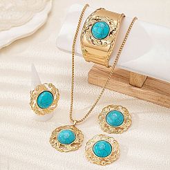 Ожерелье с подвеской из круглого сплава и синтетической бирюзы FS-WG9CCFC-01