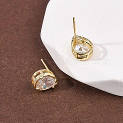 Messing Micro Pave klare Zirkonia Ohrstecker&nbsp;EJEW-C174-02G-G