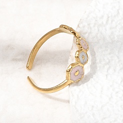 Bracciale aperto in acciaio inossidabile 304 con smalto e fiori per donna&nbsp;RJEW-T033-01A