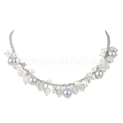 Collane con catena rolo in acciaio inossidabile 304 con perline di vetro rotonde&nbsp;NJEW-JN05359-02