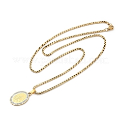 Collane con catena a maglie ovali con ciondolo in zirconi cubici trasparenti micro pavé in acciaio inossidabile 201 per uomo&nbsp;NJEW-S387-02G