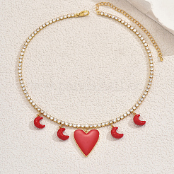 Элегантные латунные прозрачные кубические цирконии теннисная цепочка с подвеской в виде сердца и луны ожерелья-нагрудники для женщин GA9034