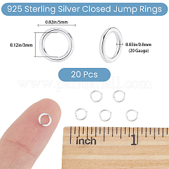 20 個 925 スターリングシルバー ラウンド リング  はんだ付け丸カン  クローズド丸カン  銀  20ゲージ  5x0.8mm  内径：3mm&nbsp;STER-BBC0009-64A-S