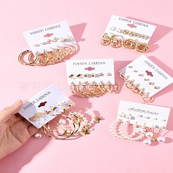 6 комплект из 6-х стилей сережек из сплава и страз для женщин EJEW-FS0001-26