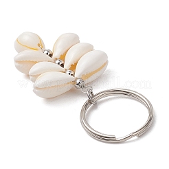 Натуральные бусины из ракушек каури с железными разъемными кольцами для ключей и латунными бусинами&nbsp;KEYC-JKC01210
