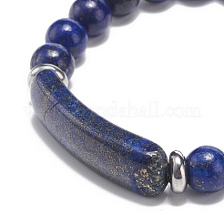Braccialetto elasticizzato con perline di lapislazzuli naturali (tinti).&nbsp;BJEW-JB08879-01