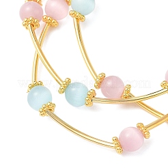 Многорядные браслеты из круглых бусин кошачий глаз для женщин BJEW-JB12338-01