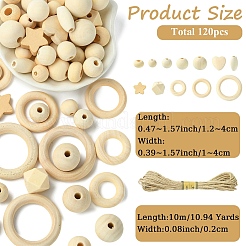 110 шт. 12 стиля необработанных деревянных бусин&nbsp;WOOD-YW0001-82