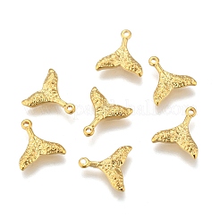 304ステンレススチールチャーム  テクスチャ  魚尾  ゴールドカラー  26x25x3mm  穴：2.5mm&nbsp;STAS-F249-15G-01