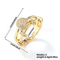 真鍮マイクロパヴェキュービックジルコニア調節可能な女性用指輪  ゴールドカラー  ラウンド  21x10mm  内径：17mm&nbsp;BI4333-3