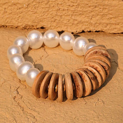 Эластичные браслеты из пластикового жемчуга и натурального кокоса для женщин&nbsp;WGB2189-01