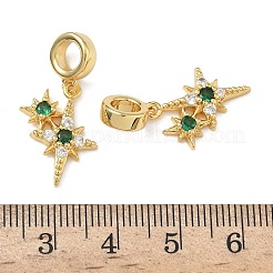 Европейские подвески-шармы с двумя звездами из латуни с микропаве из зеленого и прозрачного кубического циркония KK-L257-27G