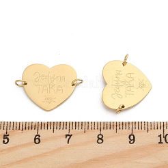 304ステンレススチールハートコネクターチャーム  ダブル丸カン付き  PVD真空メッキ  18KGP本金メッキ  16x18x1mm  穴：2.5mm&nbsp;STAS-P396-03A-G