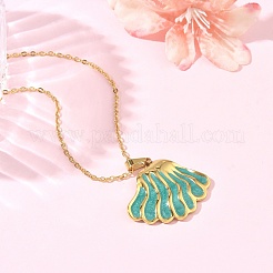 Set di orecchini a perno e collane con pendente a forma di conchiglia in acciaio inossidabile 304 smaltato per donna.&nbsp;SA-CBA46AF-20G