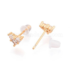 Серьги-гвоздики из латуни с микро-паве и прозрачным фианитом в форме сердца EJEW-T047-38G