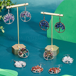 5 пара 5 стильных серег с подвесками в виде дерева жизни из натурального смешанного камня в обертке EJEW-UN0001-97