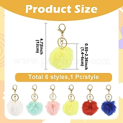 6 porte-clés pompon en fausse fourrure de lapin fait main&nbsp;KEYC-YW00255