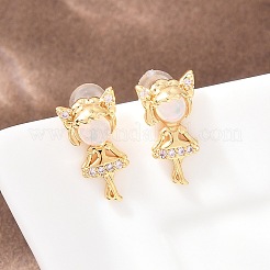 Серьги-гвоздики с прозрачными кубическими цирконами и микропаве из латуни для девочек&nbsp;EJEW-A150-01G