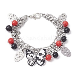 Тема хэллоуина 304 нержавеющая сталь figaro цепи многорядные браслеты BJEW-JB12094-01