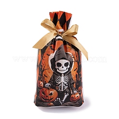 長方形のハロウィンキャンディビニール袋50個  スケルトンプリントのキャンディ巾着袋  ダークオレンジ  23.2x14.9x0.05cm&nbsp;ABAG-U001-01G