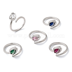 Offene Manschettenringe aus Messing mit Mikropavé und Zirkonia für Damen&nbsp;RJEW-L343-01P