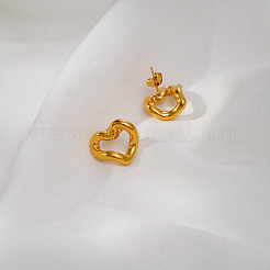 女性用304ステンレススチールスタッドピアス  ハート  18KGP本金メッキ  17x15mm&nbsp;CX2432