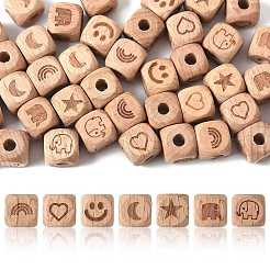 42 шт. 7-х видов гравированных буковых бусин WOOD-FS0001-53