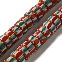 手作りのネパールランプワークビーズ  ロンデル  レッドオレンジ  9~12x4~7mm  穴：1.2~4mm  約105~118個/連  25.59~26.38インチ（65~67cm）&nbsp;LAMP-B023-06B-04