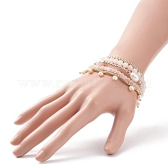 Set di braccialetti elasticizzati con perline in ottone e quarzo rosa naturale in stile 5 pz 5&nbsp;BJEW-JB08870-02