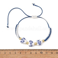 Bracelets en porcelaine à motif floral et perles tressées en forme de cœur&nbsp;BJEW-JB14284