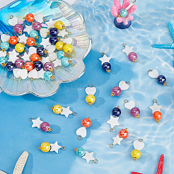 40 шт. 10 стиля круглых фарфоровых и натуральных пресноводных ракушек в форме звезды и сердца PALLOY-FH00139