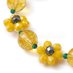 Pulseras elásticas con cuentas de cristal de cuarzo natural y flores para mujer&nbsp;BJEW-TA00555