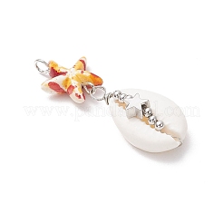 5 шт. подвески из синтетической бирюзы и натуральной ракушки каури в виде морской звезды двух цветов PALLOY-JF03936