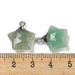 天然石グリーンアベンチュリンペンダント  ラックメッキ真鍮のパーツ  スター  18x15x6mm  穴：2mm&nbsp;G-P540-01P-07