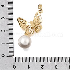 Pendentifs en laiton sertis de micro-pavés de zirconiums cubiques transparents et de perles d'imitation en ABS&nbsp;CU-CBAA556-03C