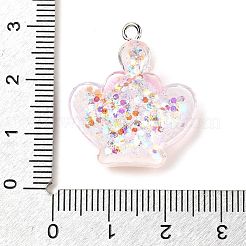 透明樹脂ペンダント  プラチナの鉄製金具とスパンコール付き  クラウン  26.5x23x7mm  穴：1.8mm&nbsp;LS-RESI-H036-01F