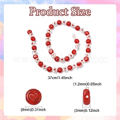 2 連売り 手作りランプワークビーズ 連売り  ハート付きフラットラウンド  ミックスカラー  8x3mm  穴：1.2mm  約48個/連  14.57''（37センチメートル）&nbsp;LAMP-CJ0003-18