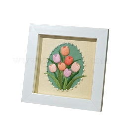 初心者向け DIY 花柄フォトフレーム刺繍キット  プリントコットン生地を含む  刺繍糸と針  プラスチック刺繡フープ  ライトカーキ  155x155mm&nbsp;PW-WG0A42E-02