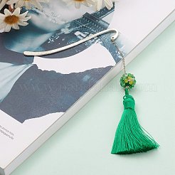 Regalo segnalibro in metallo con decorazioni grandi pendenti in nappa di poliestere&nbsp;AJEW-JK00167-01