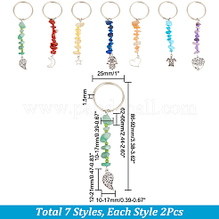 2 набор брелоков с кристаллами драгоценных камней чакры и стеклянными бусинами KEYC-HY0001-23