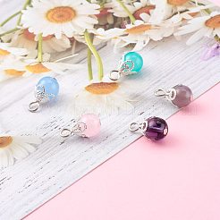 ガラスチャーム  真鍮パーツ  ラウンド  プラチナ  ミックスカラー  15x8.5mm  穴：3mm&nbsp;PALLOY-JF00675