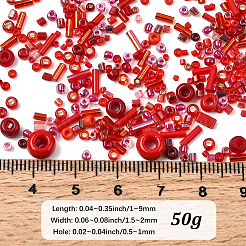 ミユキシードビーズミックス 50g  日本製シードビーズ  混合形状  レッド  1~9x1.5~2mm  穴：0.5~1mm&nbsp;SEED-PA0001-35B